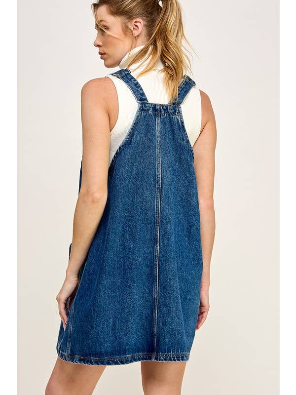 DENIM OVERALL SMOCK MINI DRESS DRESS -   