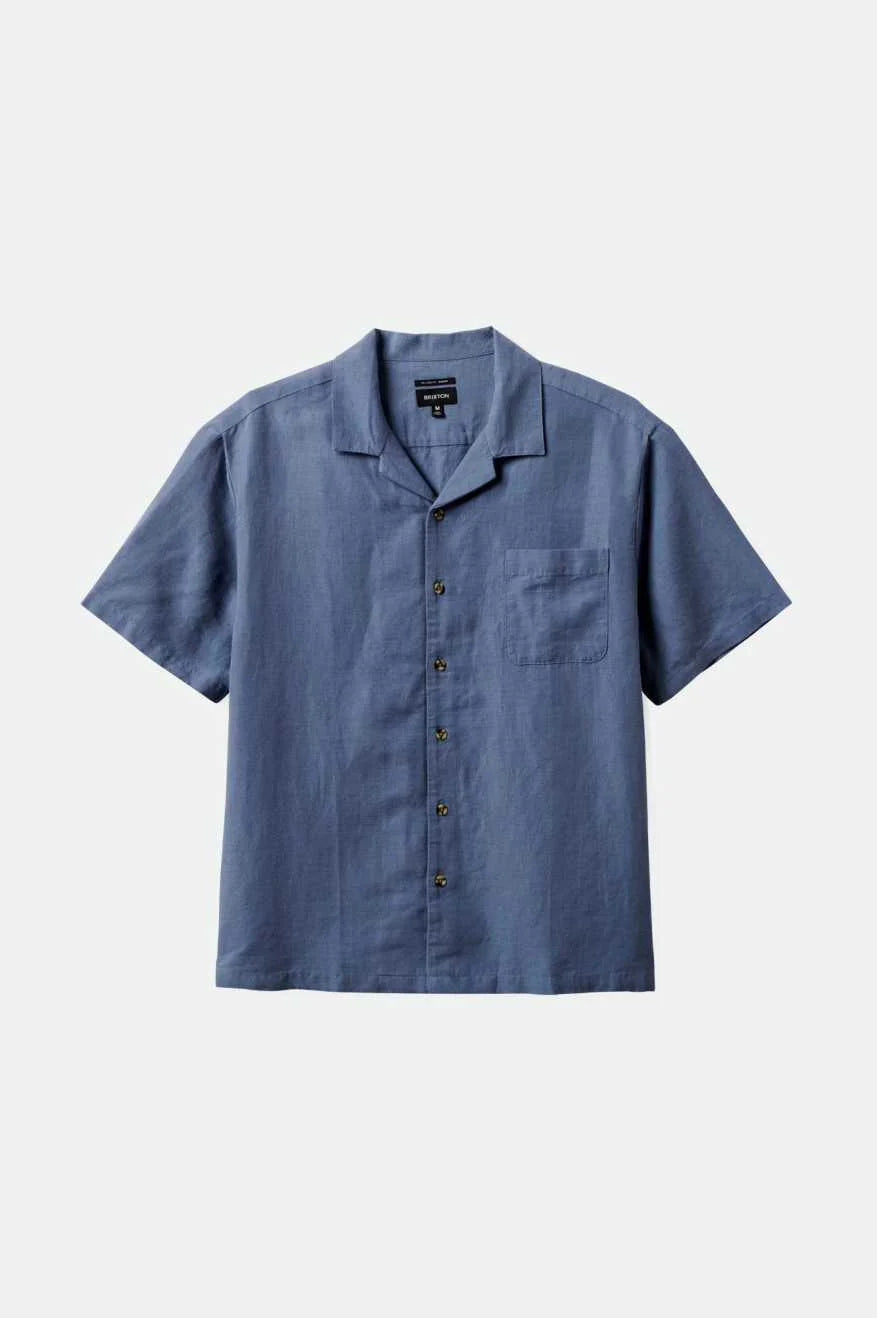 BRIXTON BUNKER LINEN BLEND S/S - FLINT STONE BLUE SHIRT BRIXTON   