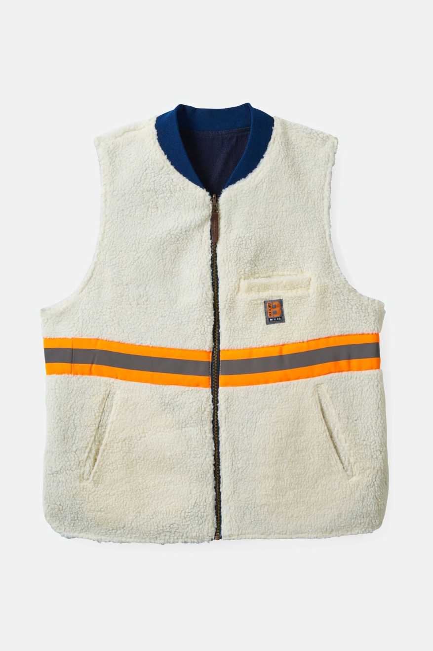 BRIXTON BUILDERS ABRAHAM REV VEST - RINSE DENIM/SHERPA VEST BRIXTON   