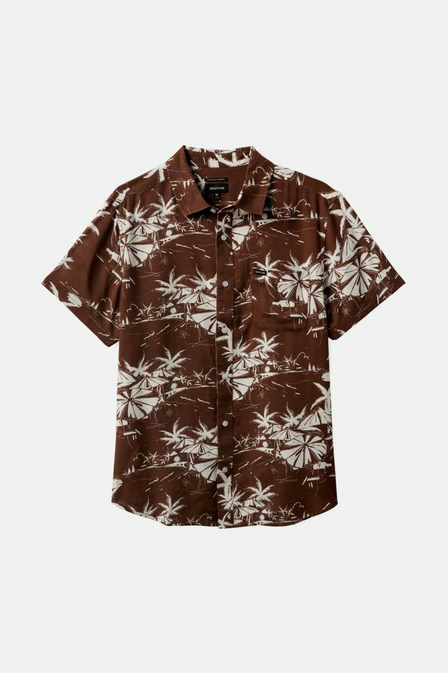 BRIXTON CHARTER SLUB S/S WOVEN - SEPIA UMBRELLA SCENE SHIRT BRIXTON   