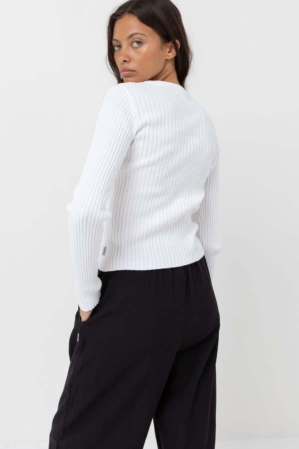 RHYTHM CLASSIC KNIT LONG SLEEVE TOP - WHITE TOP RHYTHM   