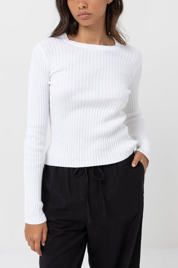 RHYTHM CLASSIC KNIT LONG SLEEVE TOP - WHITE TOP RHYTHM   