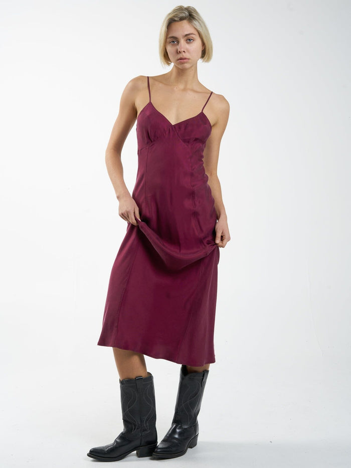 THRILLS CHELSEA FULL LENGTH SLIP DRESS - WINE DRESS THRILLS   