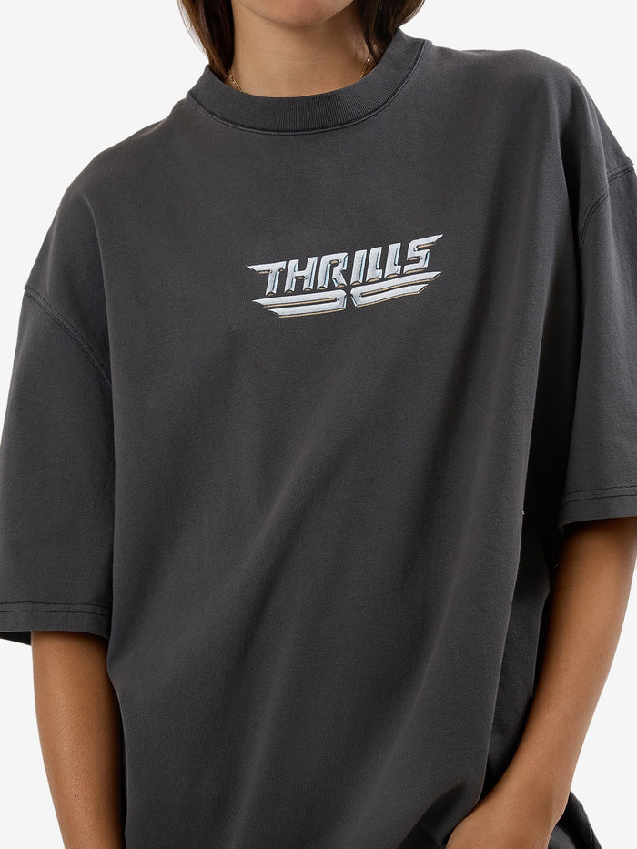 THRILLS HIGH SHINE OVERSIZED TEE - MERCH BLACK SHIRT THRILLS   