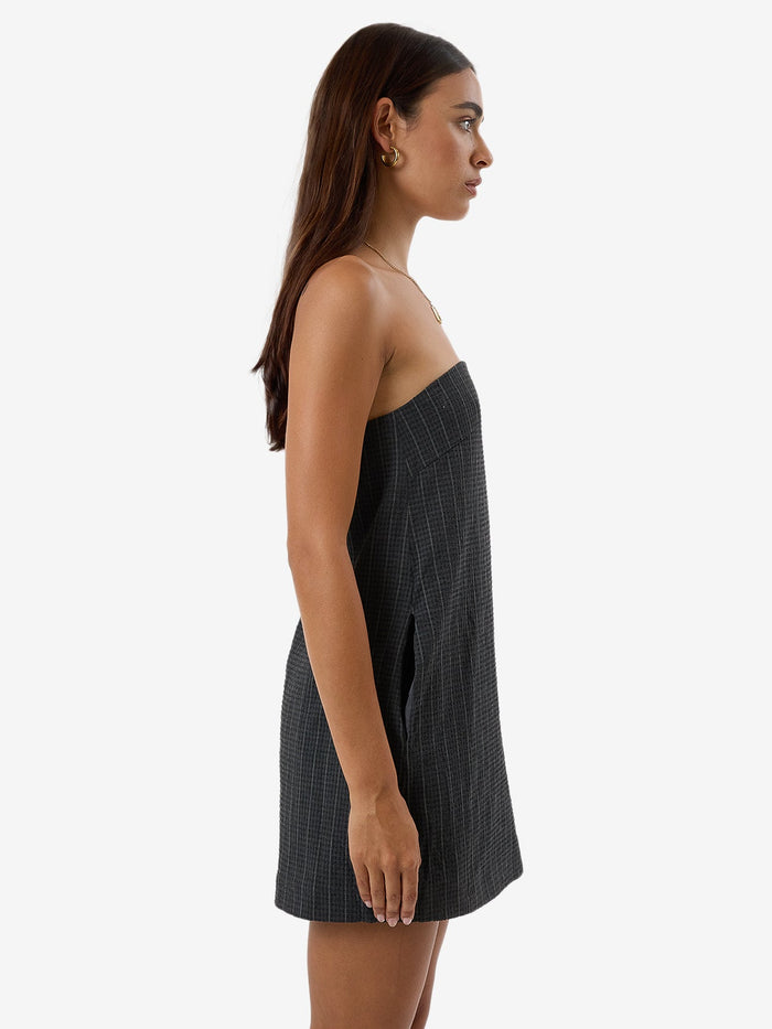 THRILLS COLBY STRAPLESS DRESS - CHARCOAL PINSTRIPE