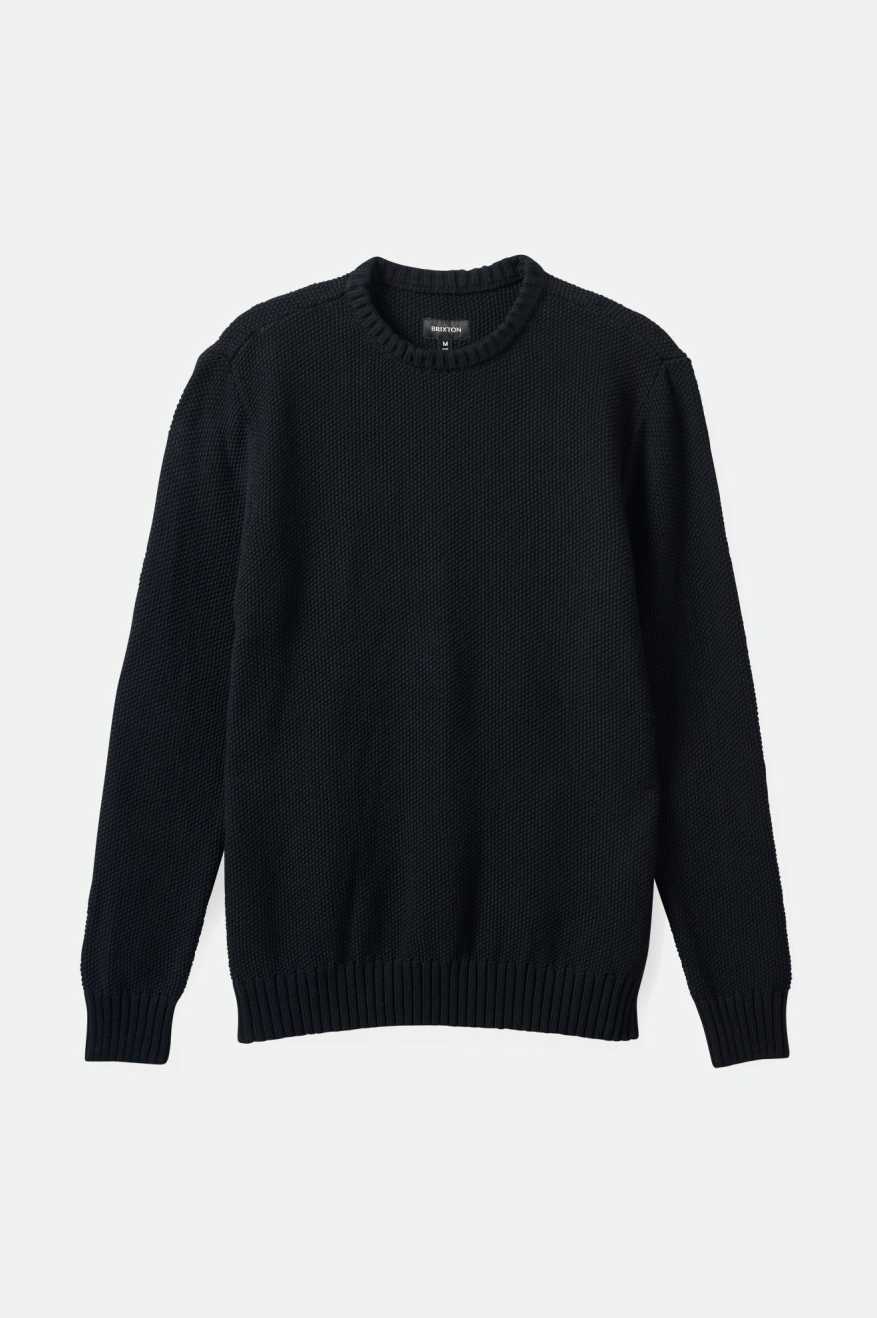 BRIXTON JACQUES WAFFLE KNIT SWEATER - BLACK SWEATER BRIXTON   