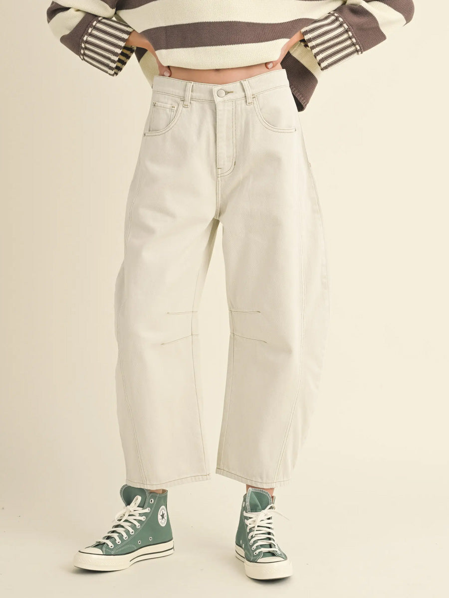 BARREL COTTON PANTS - ECRU PANTS -