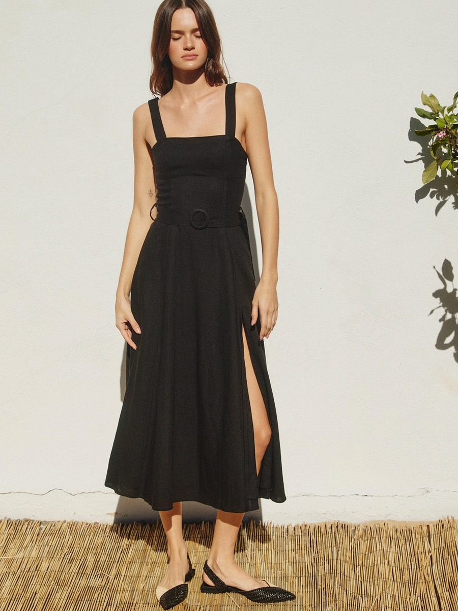 BUCKLED MAXI DRESS - BLACK