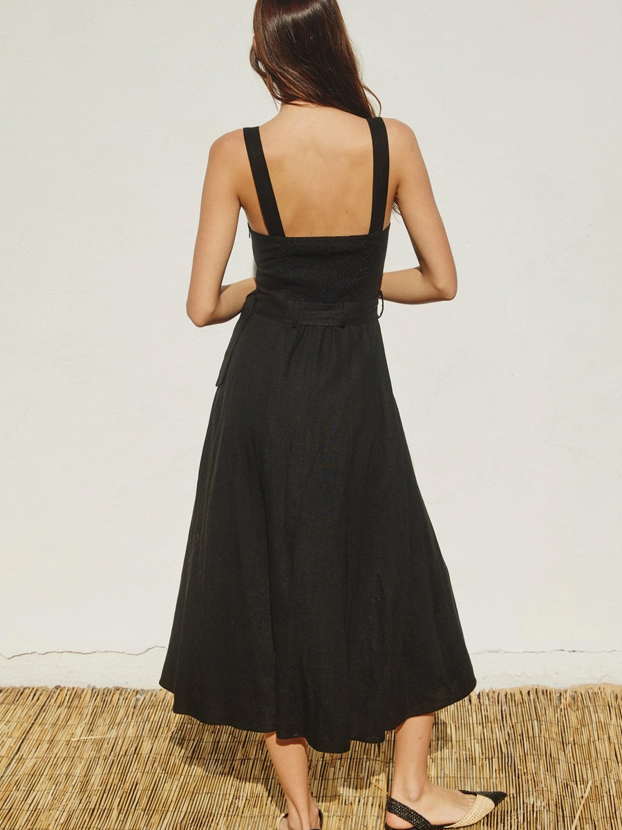 BUCKLED MAXI DRESS - BLACK