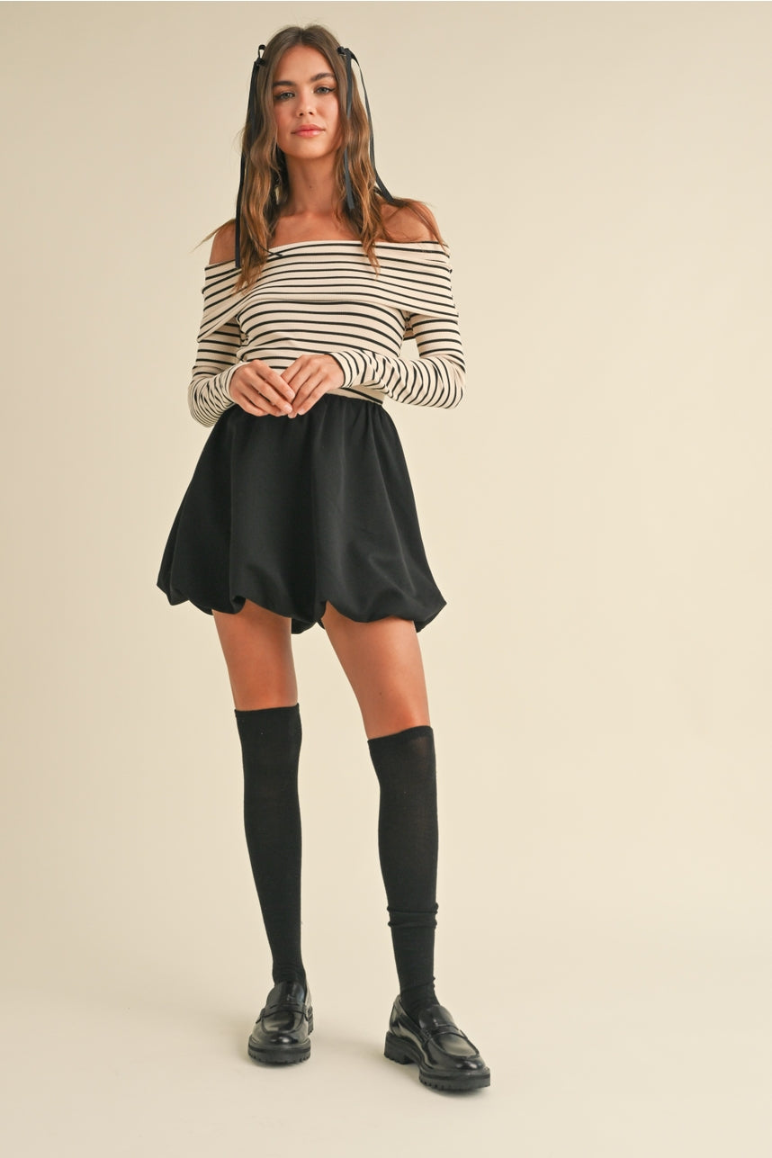 BUBBLE MINI SKIRT - BLACK SKIRT -   