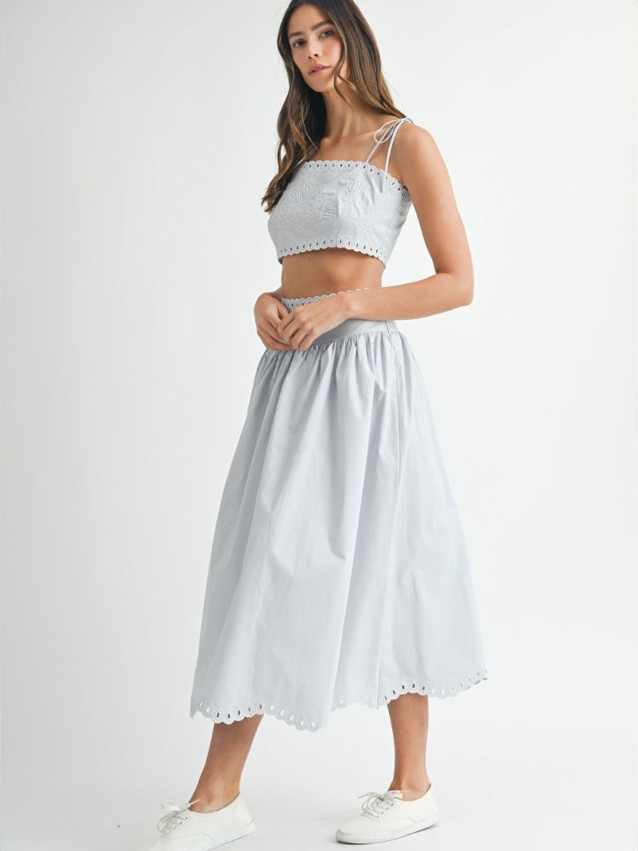 BABY BELL EMBROIDERED MIDI SKIRT - PALE BLUE SKIRT -