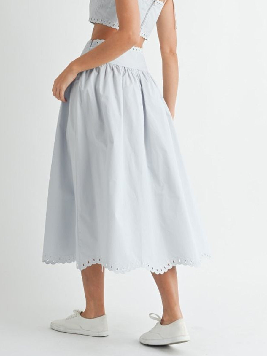 BABY BELL EMBROIDERED MIDI SKIRT - PALE BLUE SKIRT -