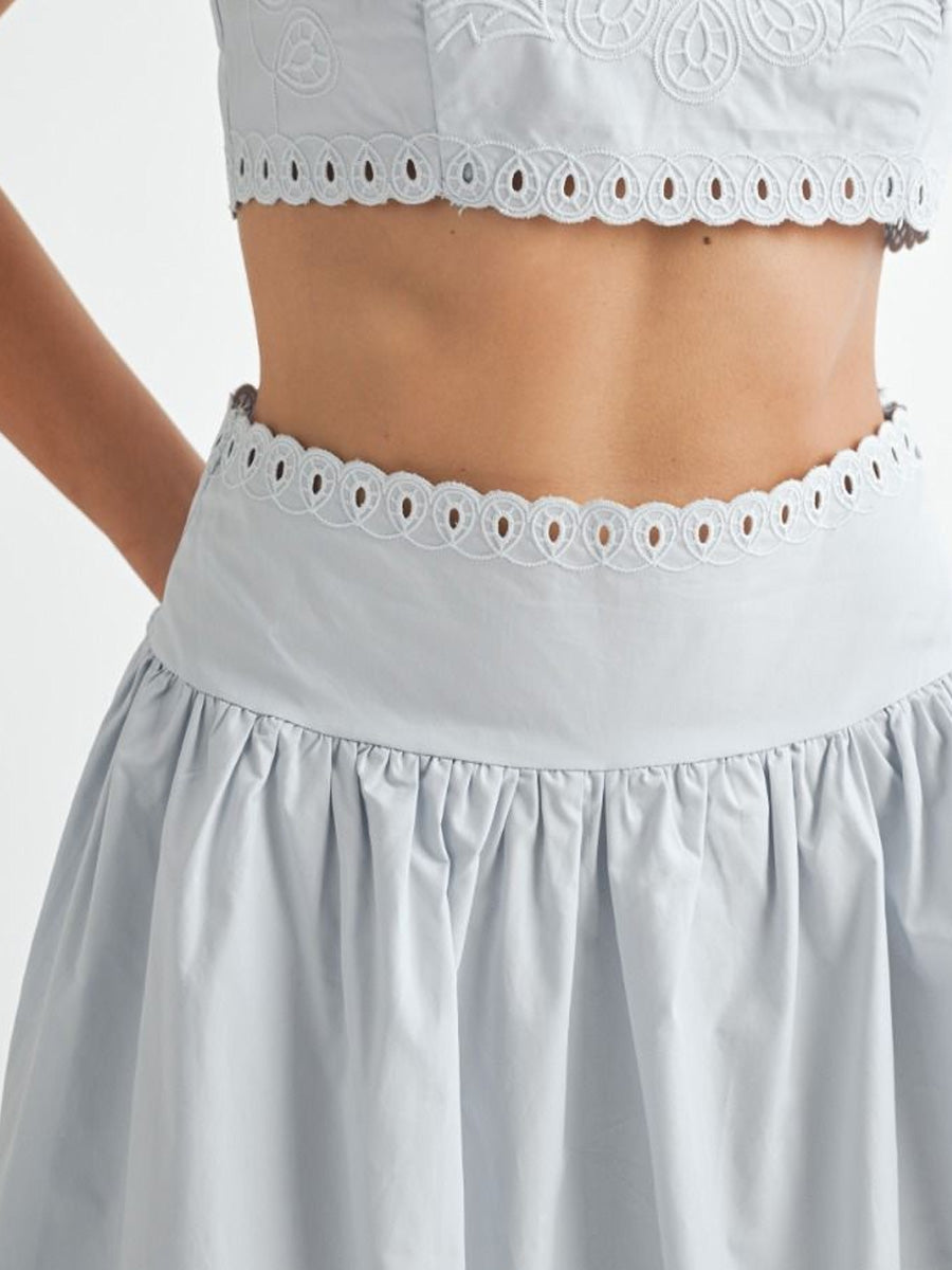 BABY BELL EMBROIDERED MIDI SKIRT - PALE BLUE SKIRT -