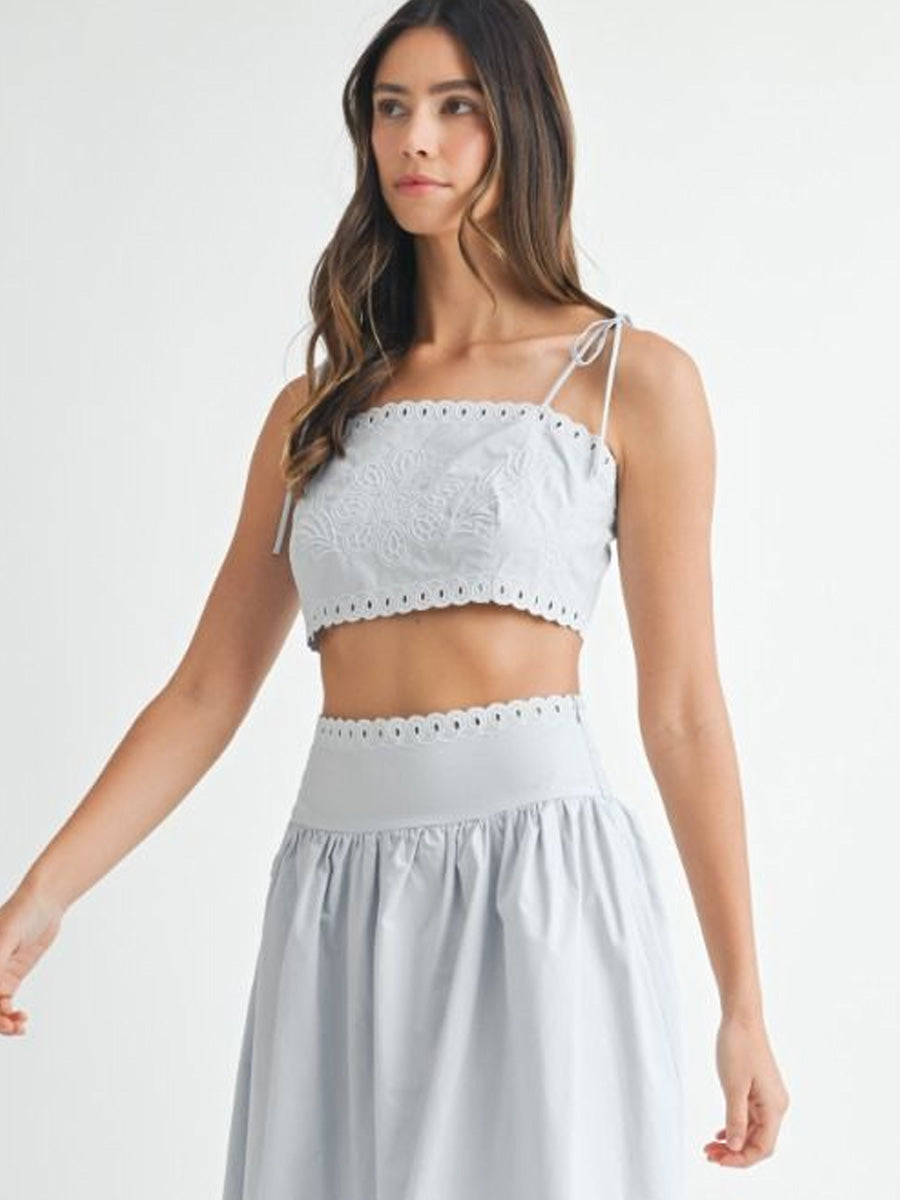 BABY BELL EMBROIDERED CROP TOP - PALE BLUE TOP -