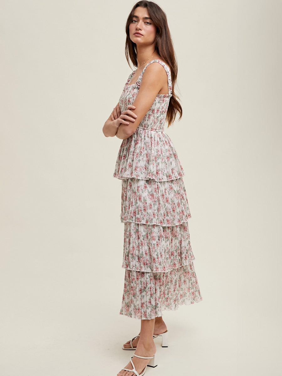 FLORAL TIERED LAYER MIDI DRESS DRESS -