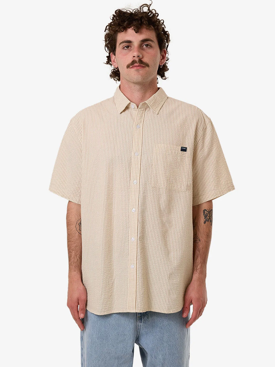 THRILLS LOCKED IN STRIPE SHORT SLEEVE SHIRT - HERITAGE WHITE SHIRT -