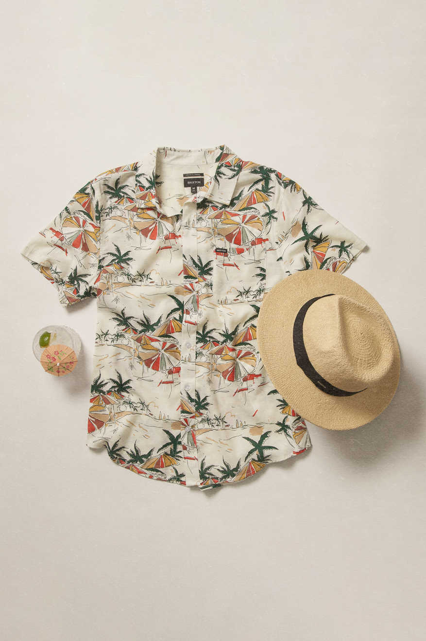 BRIXTON CHARTER SLUB S/S WOVEN - OFF WHITE UMBRELLA SCENE SHIRT BRIXTON   