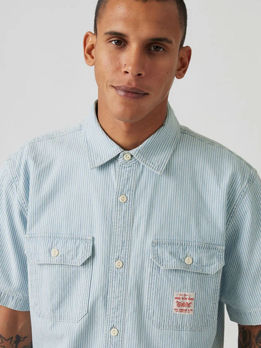 LEVI'S SHORT-SLEEVE DALTON WORKER SHIRT - LENOX BLEACHED RAILROAD STRIPE SHIRT LEVI'S