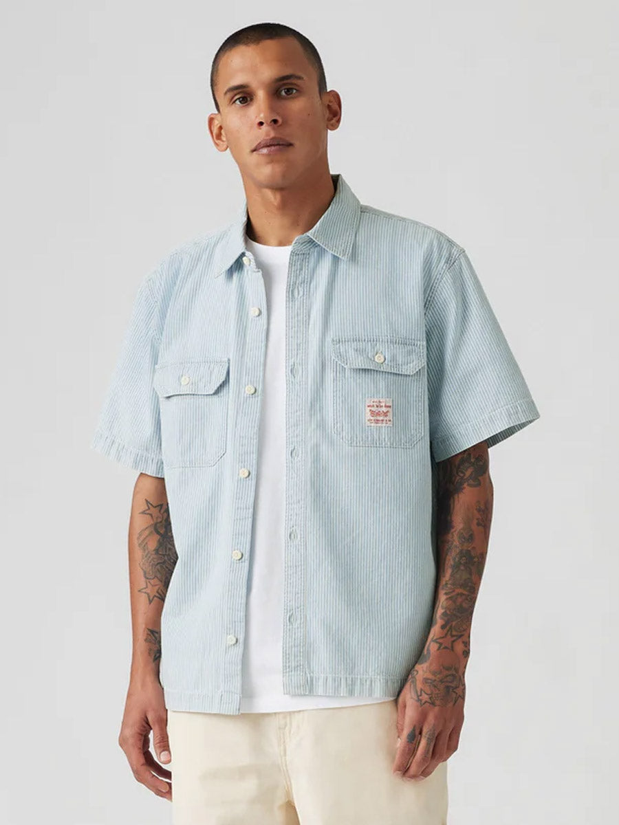 LEVI'S SHORT-SLEEVE DALTON WORKER SHIRT - LENOX BLEACHED RAILROAD STRIPE SHIRT LEVI'S