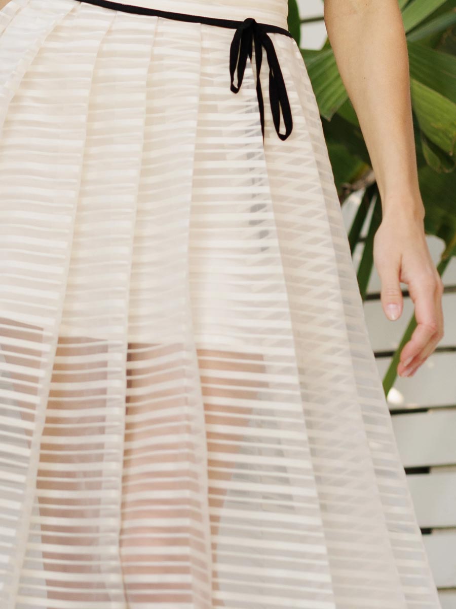 PLEATED SHEER MIDI SKIRT - CREAM SKIRT -