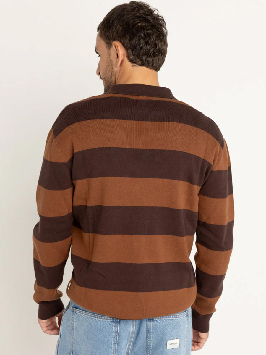 RHYTHM VENTURA STRIPE KNIT LONG-SLEEVE POLO SHIRT RHYTHM