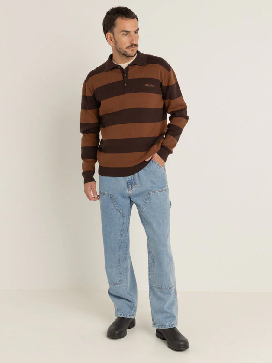 RHYTHM VENTURA STRIPE KNIT LONG-SLEEVE POLO SHIRT RHYTHM