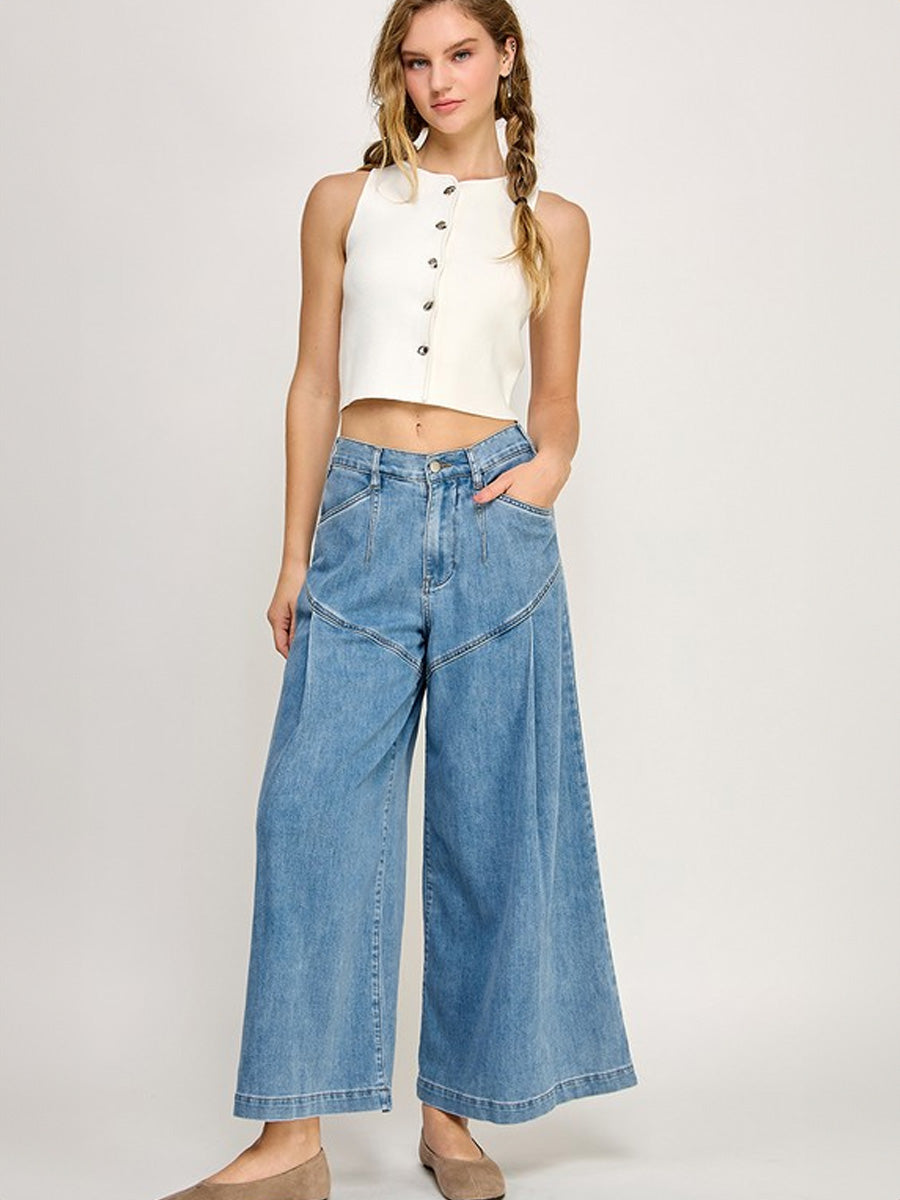 SOFT DENIM WIDE LEG FLARE JEANS JEANS -