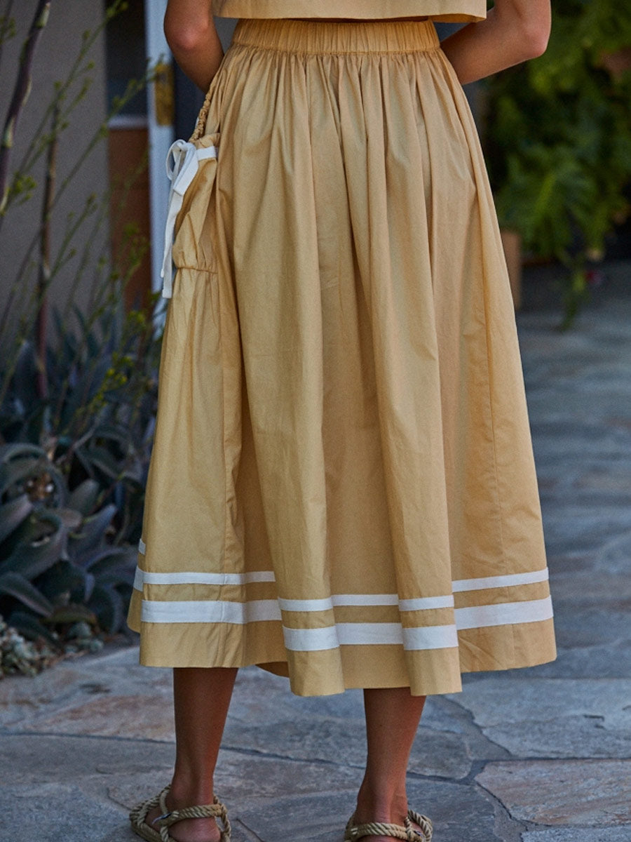 WOVEN COTTON FLARE MIDI SKIRT - DUSTY YELLOW SKIRT -