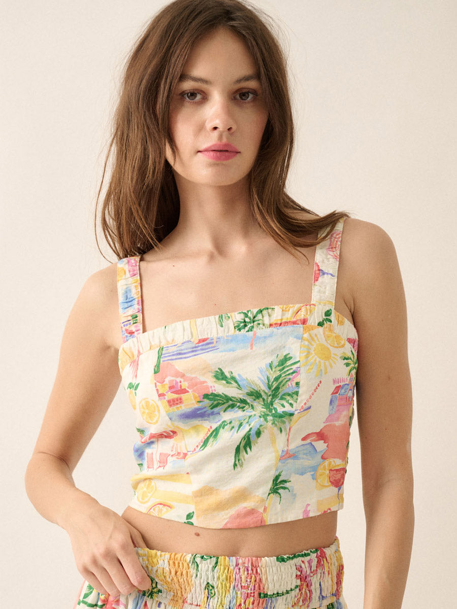 TROPICAL CROPPED CAMI TOP SHIRT -