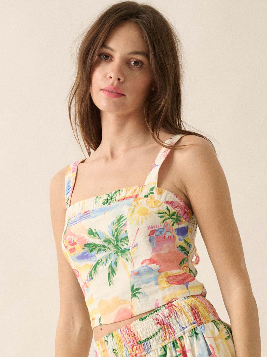 TROPICAL CROPPED CAMI TOP SHIRT -