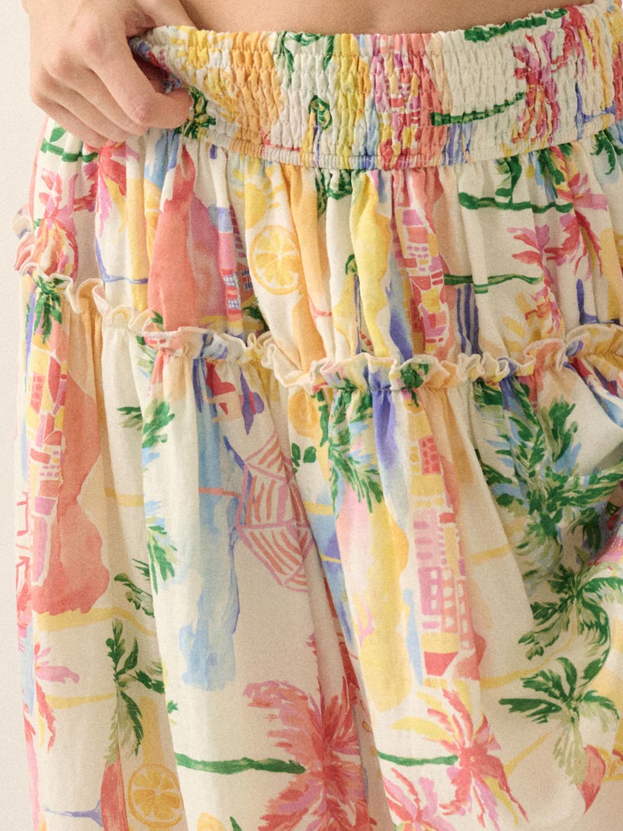 TROPICAL SMOCKED MAXI SKIRT SKIRT -