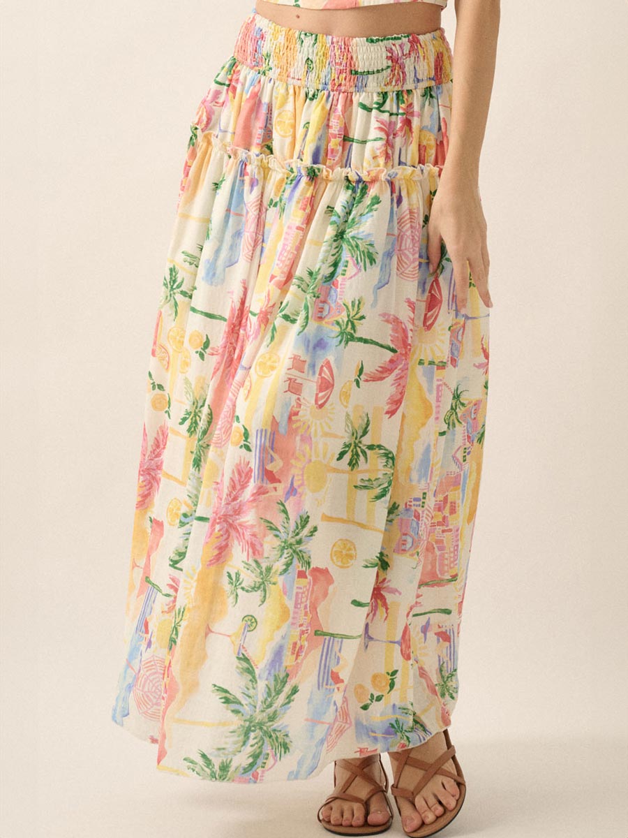 TROPICAL SMOCKED MAXI SKIRT SKIRT -