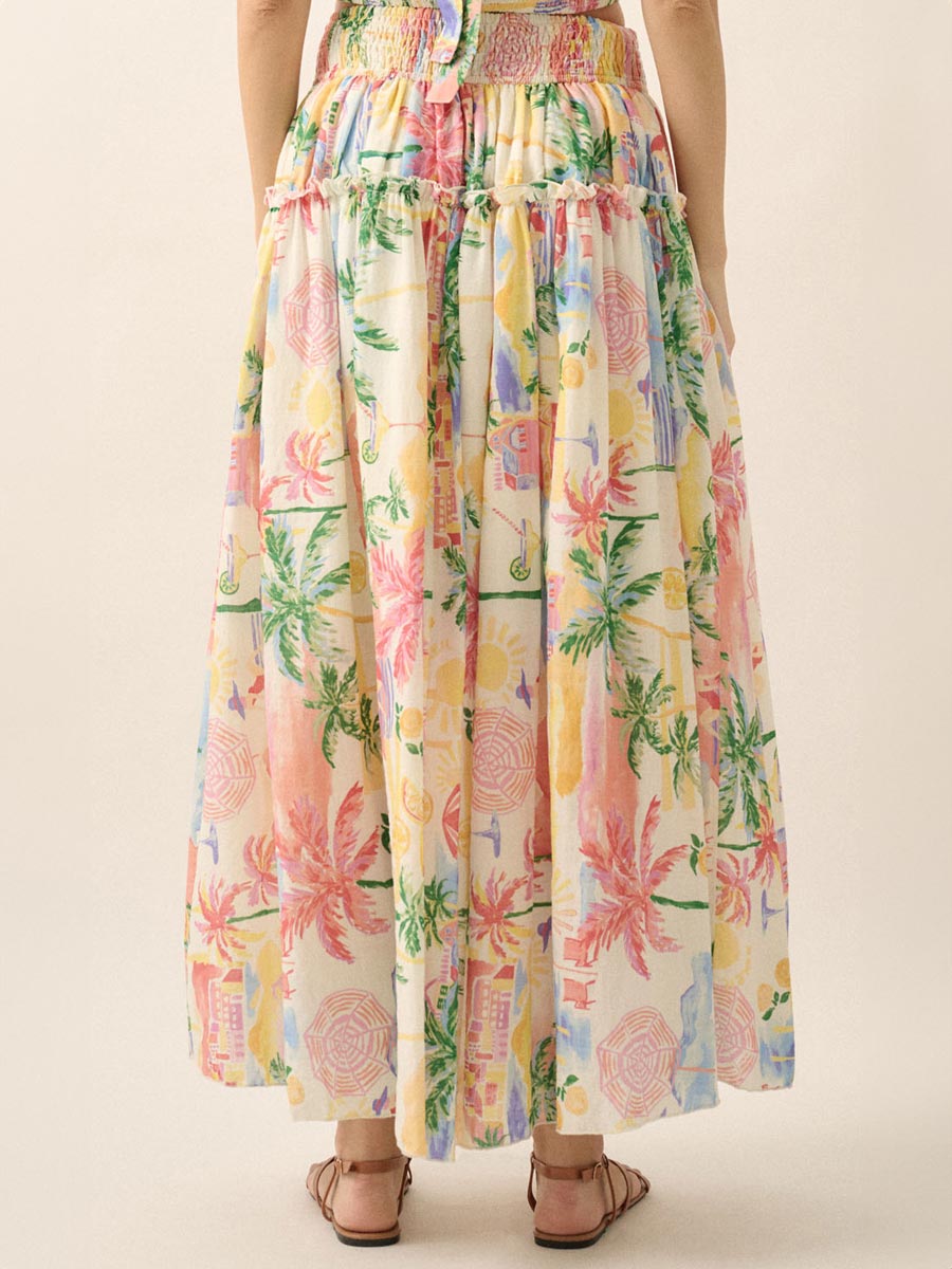 TROPICAL SMOCKED MAXI SKIRT SKIRT -