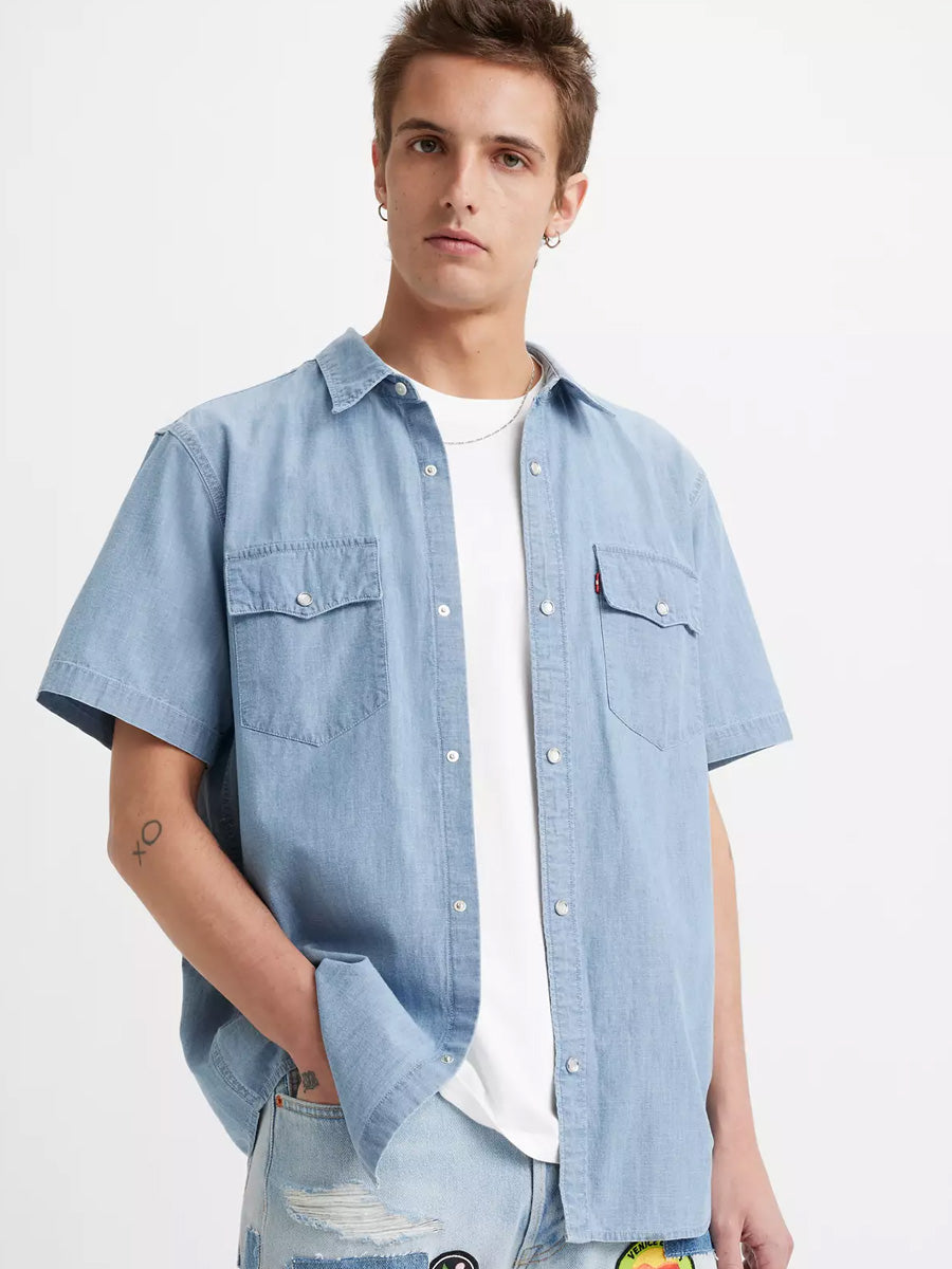 LEVI'S SHORT-SLEEVE RELAXED FIT WESTERN SHIRT - NEW HYDE CHAMBRAY SHIRT LEVI'S